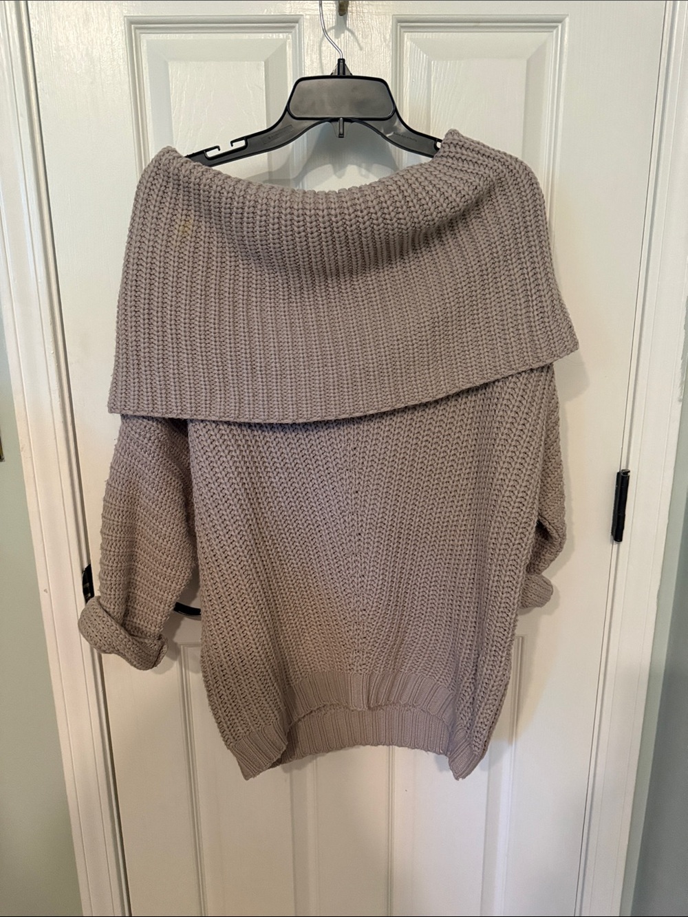 Umgee Taupe Off-Shoulder Foldover Knit Sweater